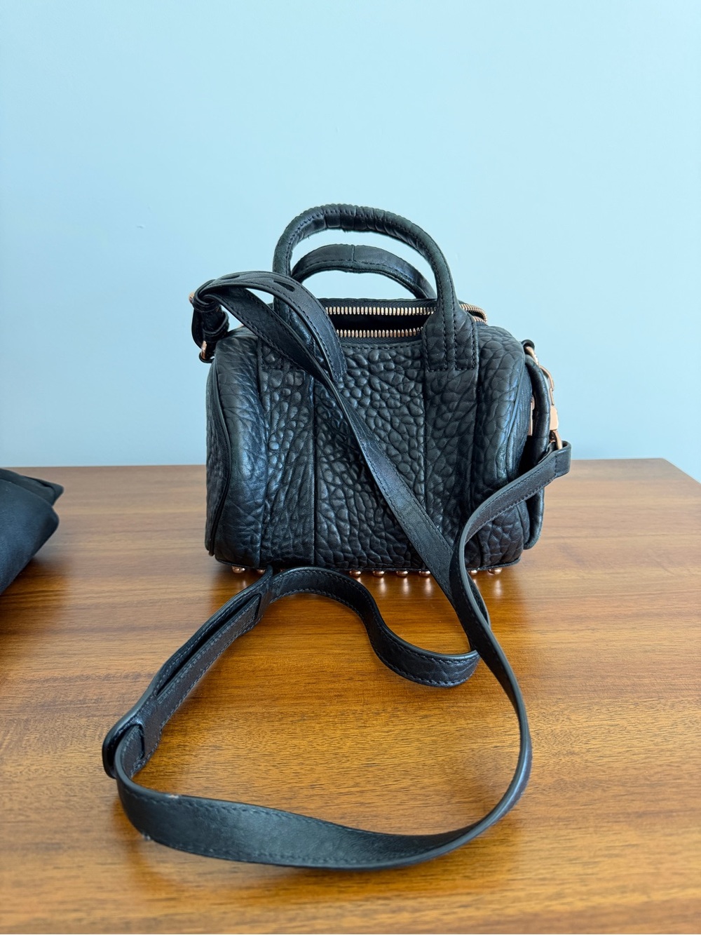 Alexander Wang Black Pebbled Leather Mini Duffel with Rose Gold Hardware - Picture 2 of 9